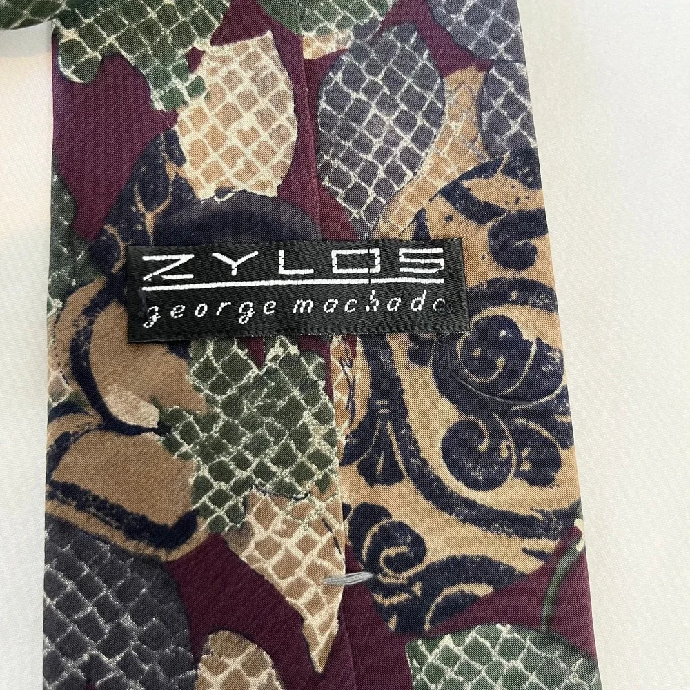 Zylos George Machado 100% Silk Tie Mens Burgundy Multicolor Floral Necktie Short